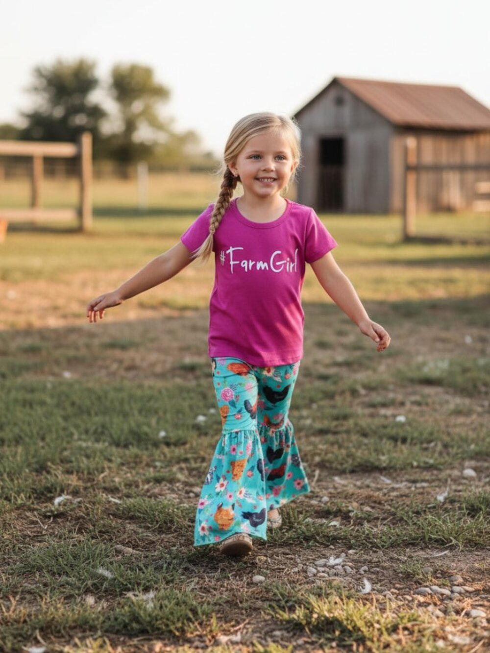 Girls Chicken Bell Bottom Outfit | Farm Girl Shirt & Flare Pants Set | Boutique